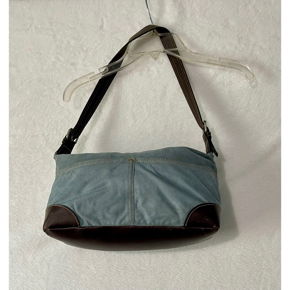 Tommy Hilfiger Blue Suede Brown Leather Trim Shoulder Bag Red Lining Y2K